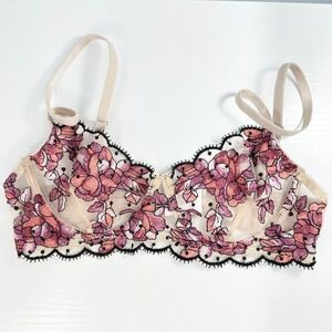 Sheer‎ Mesh Floral Embroidered Bra S Pink Roses Lace Soft Girl Quietly Gothic